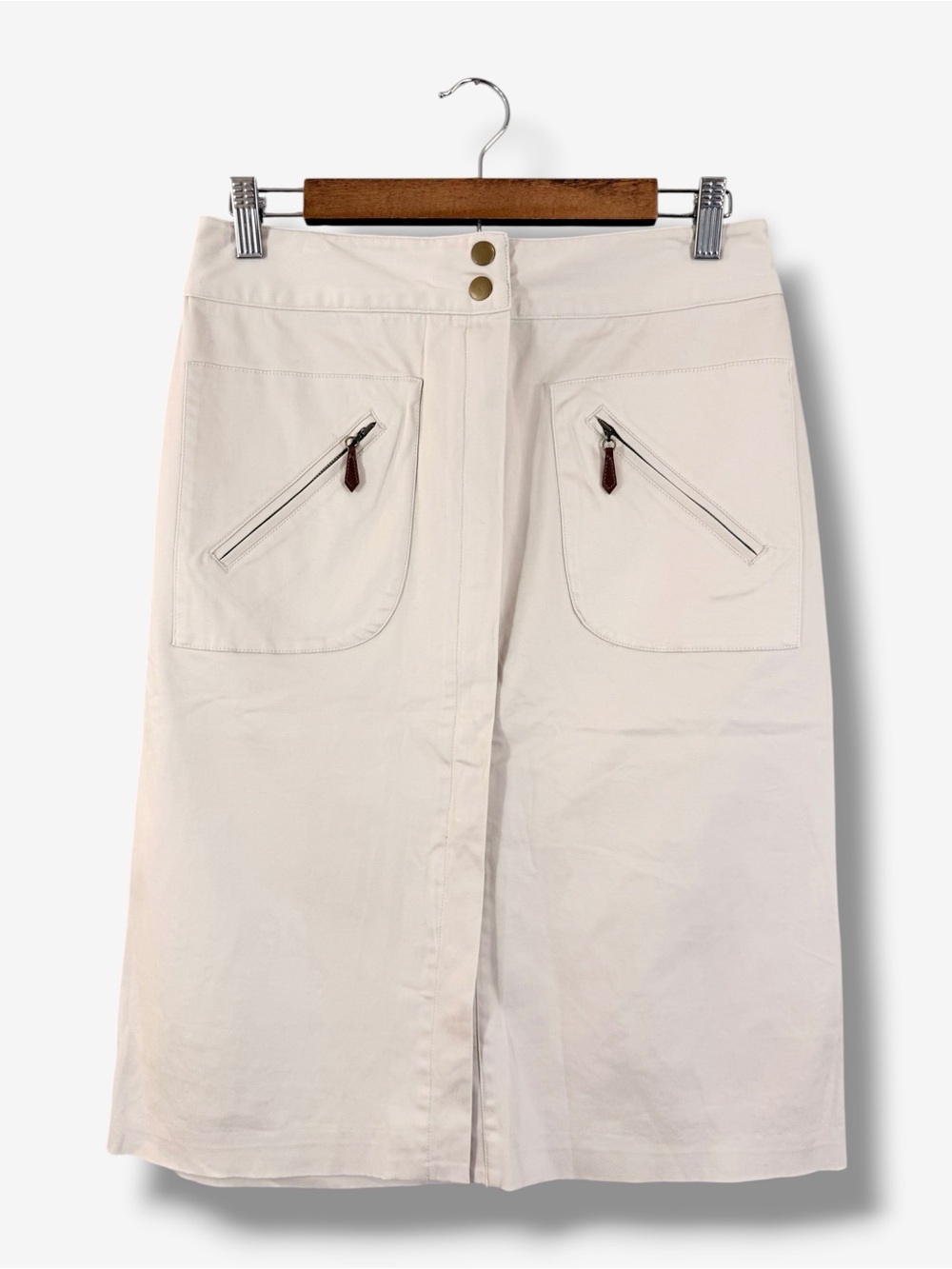 Christopher & Banks Khaki Pencil Skirt Size 6 Zip Front Pockets Preppy Casual
